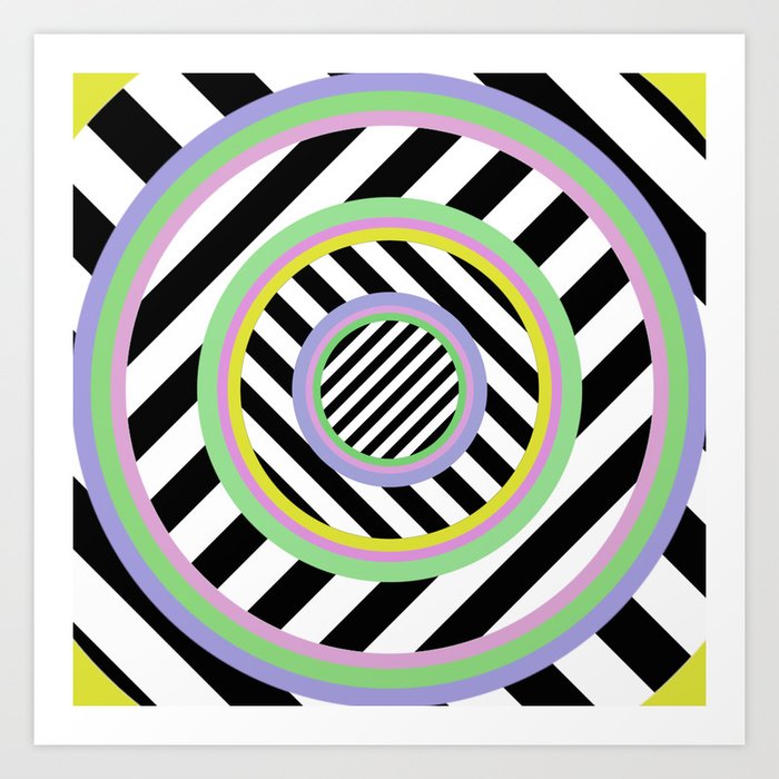 Circles, stripes and pastel colours Art Print