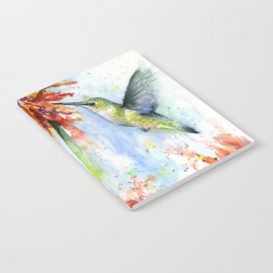 Hummingbird Red Flower Watercolor Bird Notebook