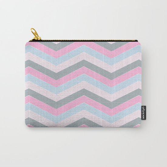 Different pastel colors pink blue grey-chevron-herringbone pattern Carry-All Pouch