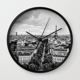 Black & White Paris Skyline Wall Clock | Photo, Black And White, Rainy, Cityscape, Moody, City, Streets, Urban, Vintage, Skyline 