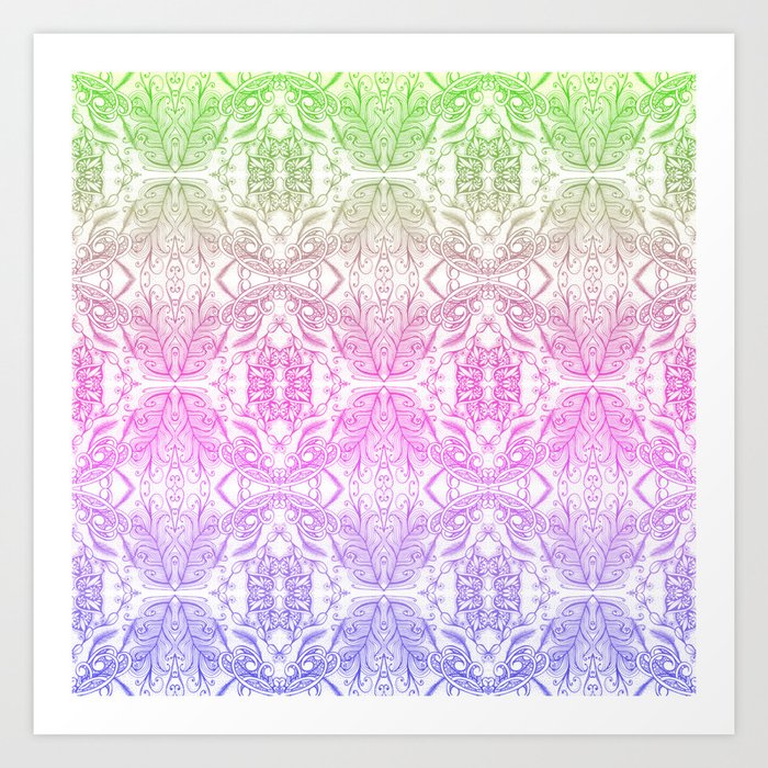 Color Gradient Floral Doodle Pattern 2 Art Print By Thriveink Society6