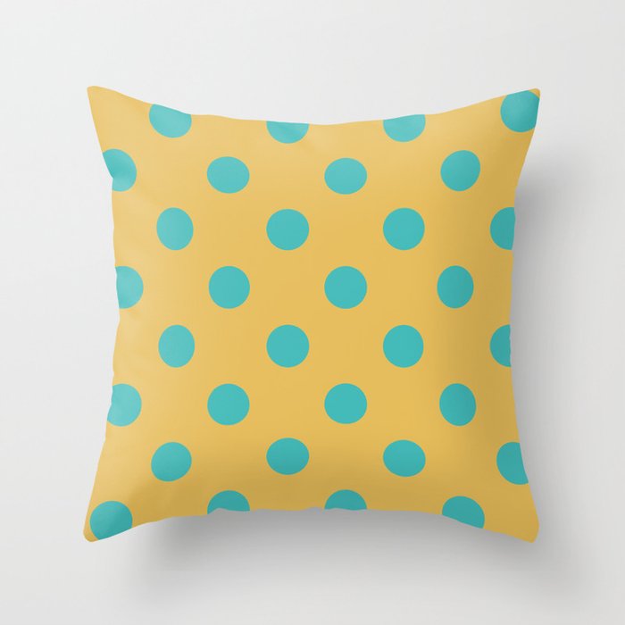 Blue and Yellow Polka dot Pattern Throw Pillow