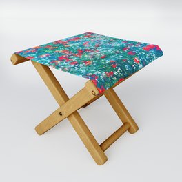 bright red and blue green field of wildflowers vintage photo effect Folding Stool