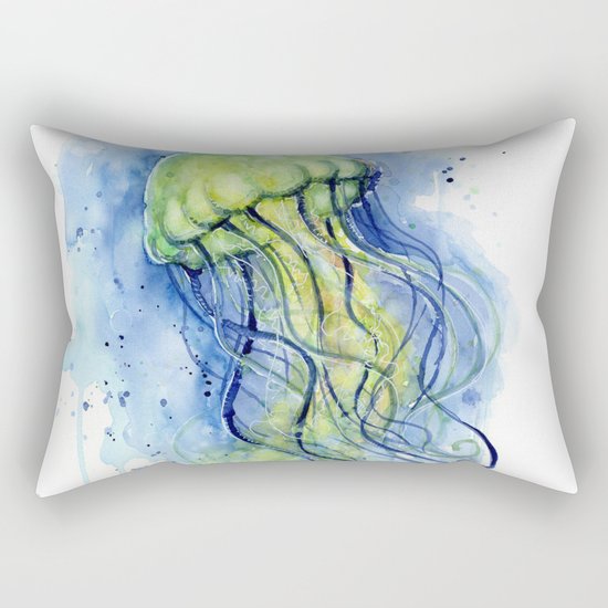 Jellyfish Watercolor Beautiful Sea Creatures Rectangular Pillow