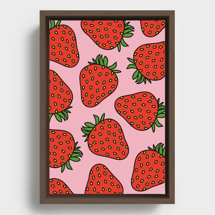 Pink and Red Cottage Core Strawberries Framed Canvas