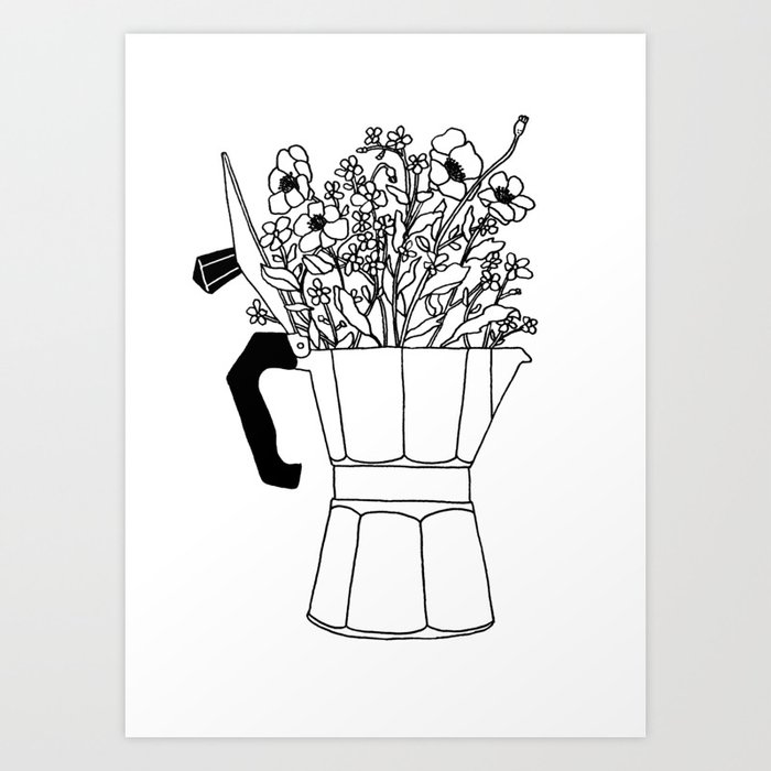 Moka Flowers - Coffee- BW Art Print