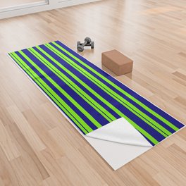 [ Thumbnail: Chartreuse and Blue Colored Lines/Stripes Pattern Yoga Towel ]