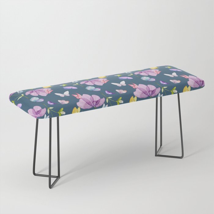 Watercolour Purple flowers and Butterflies Bench
