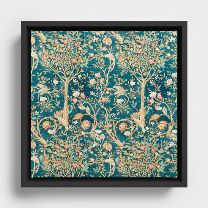 William Morris Vintage Melsetter Teal Blue Green Floral Art Framed Canvas