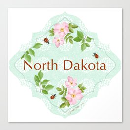 North Dakota Sticker | Vinyl Artist Designed Illustration Featuring the North Dakota State Flower Tree Insect | ND State Sticker Wild Prairie Rose Canvas Print