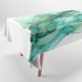 Emerald Gold Waves Abstract Ink Tablecloth