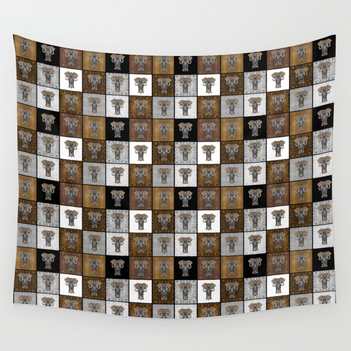 Ganesha Checkerboard Pattern Wall Tapestry