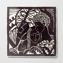 Black couple embracing, African American man and woman Metal Print | Blockprint, Eden, Adamandeve, Graphicdesign, Blackandwhite, Fineart, Antique, Vintage, Blacklivesmatter, Blackcouple 