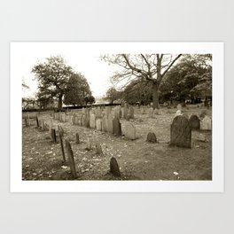 Graveyard Art Print | Massachusetts, Headstones, Graveyard, Newengland, Photo, Historical, Black And White, Digital, Salem, Sepia 