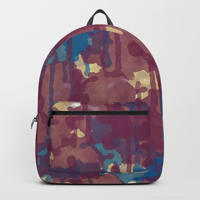 Artsy burgundy navy blue gold watercolor splatters Backpack