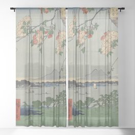 Cherry Blossoms on Spring River Ukiyo-e Japanese Art Sheer Curtain