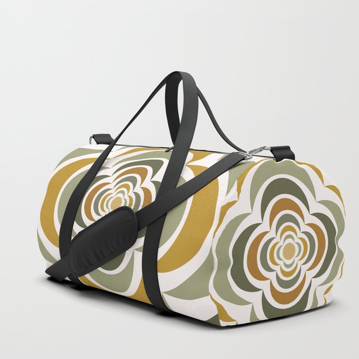 Floral Abstract Shapes 15 in Retro Green Sage Duffle Bag