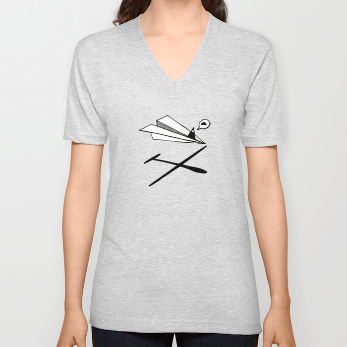 Ninja flies a Paper Plane - glider version V Neck T Shirt