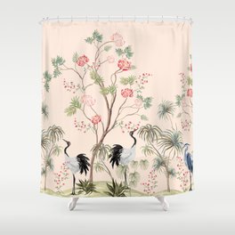 Chinoiserie with Palm Trees and Herons Shower Curtain