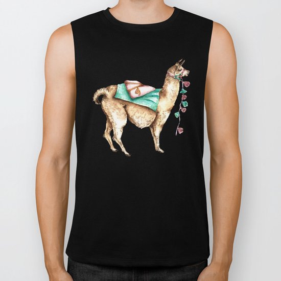 Watercolor Llama Biker Tank