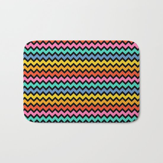Happy Zigzag on Black Bath Mat