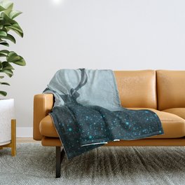 Snow Stag Silhouette Throw Blanket | Spacedeer, Trees, Deer, Surrealism, Space, Hippie, Forest, Mystical, Painting, Abstract 