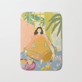 SAFE SPACE Bath Mat | Sweets, Selfcare, Home, Coffee, Mindfulness, Painting, Meditation, Nature, Yellow, Woman 