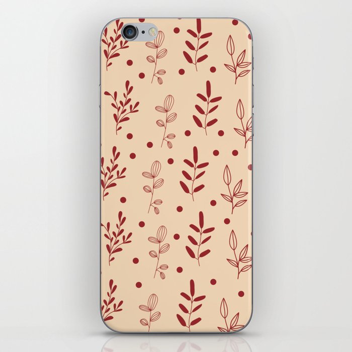 Maroon Floral Print On Peach Background Pattern iPhone Skin