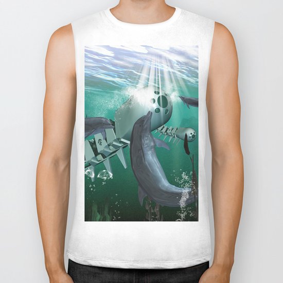 Mechanical fish and dolphins Biker Tank