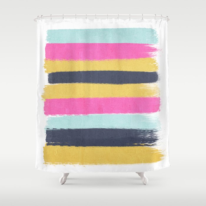 Sacha - stripes painting boho color palette bright happy dorm college abstract art Shower Curtain