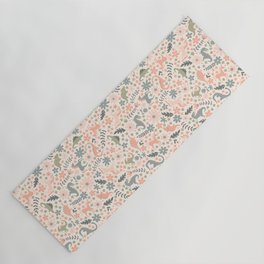 Floral Burst of Dinosaurs and Unicorns in Pink + Green Yoga Mat