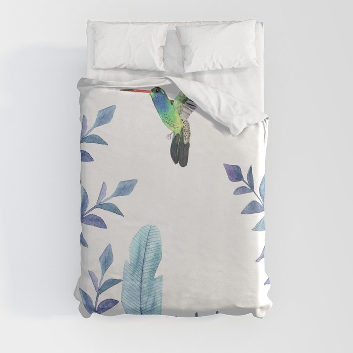 Hummingbird with tropical foliage Duvet Cover