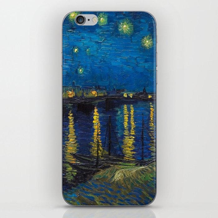 Starry Night Over the Rhone landscape painting by Vincent van Gogh in original blue with yellow stars iPhone Skin