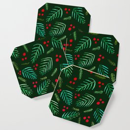 Christmas tree branches and berries - green Coaster