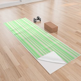 [ Thumbnail: Beige and Green Colored Lined/Striped Pattern Yoga Towel ]