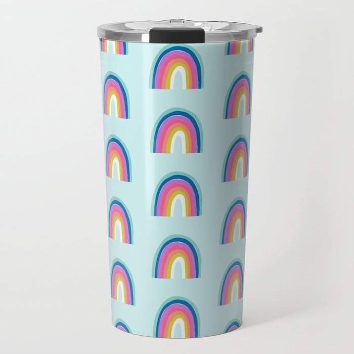 Rainbows on Light Blue Travel Mug