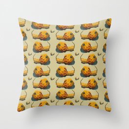 Oil painted decorative pumpking ornament on yellow background Throw Pillow