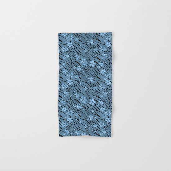 Blue flowers on blue tiger background. Hand & Bath Towel