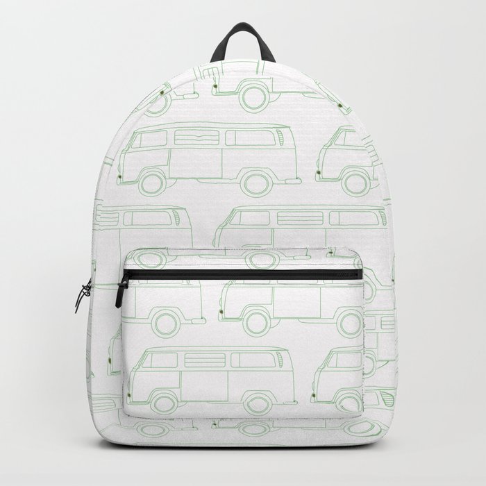 White and Green Retro Camper Van Pattern Backpack