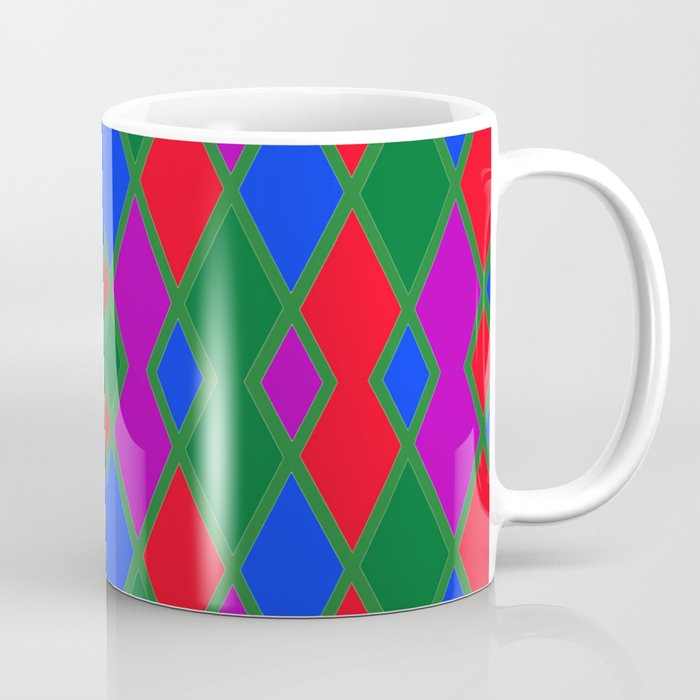 Argyle Pattern Using Red Green Blue and Purple Diamonds Outlined in Green Lines Coffee Mug