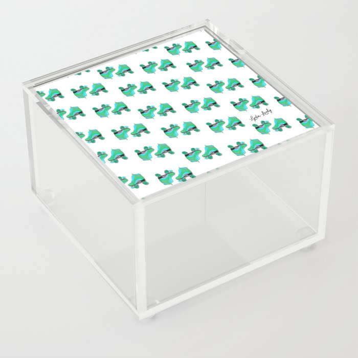 Green roller skates- white transparent background Acrylic Box