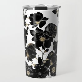 Modern Elegant Black White and Gold Floral Pattern Travel Mug