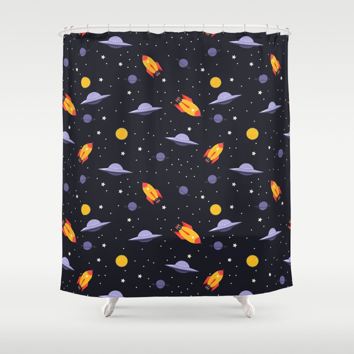 Space,planets,spaceship,moon,stars Shower Curtain