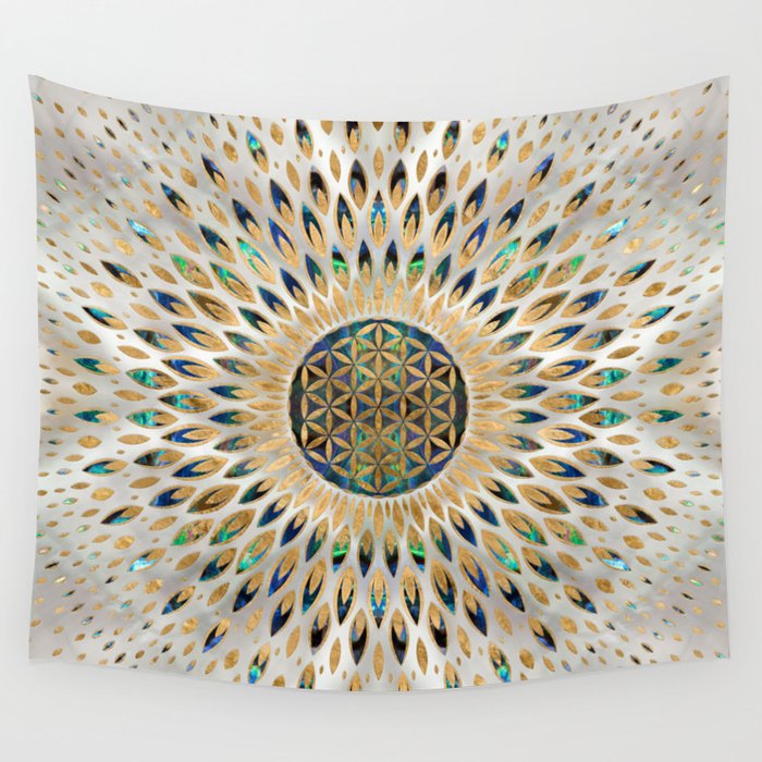 Flower of Life mandala - Abalone Shell and Pearl Wall Tapestry