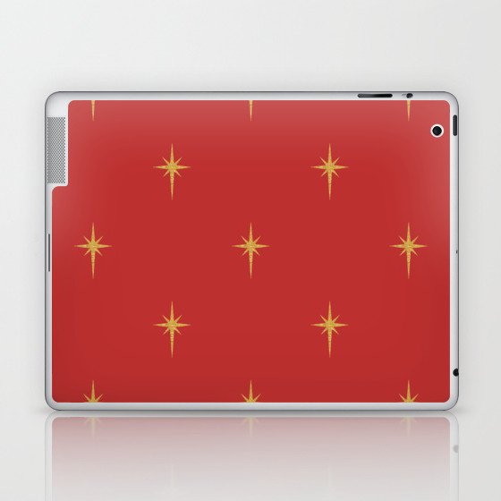  Christmas Faux Gold Foil Star in Holly Berry Red Laptop & iPad Skin