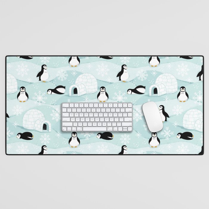 Penguins + Snowflakes Desk Mat
