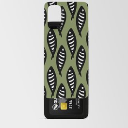 Abstract black and white fish pattern Sage green Android Card Case