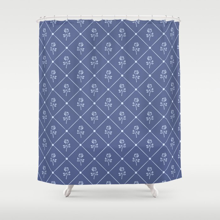 Denim Rose On Navy Blue Texture Collection Shower Curtain