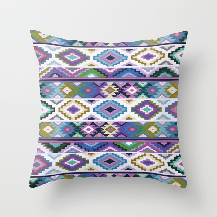 Purple geometric aztec pattern colorful decoration mexican clothes ethnic boho chic Throw Pillow