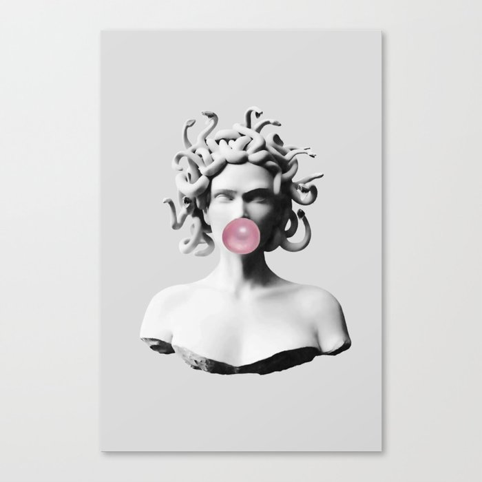 Medusa blowing pink bubblegum bubble II Canvas Print